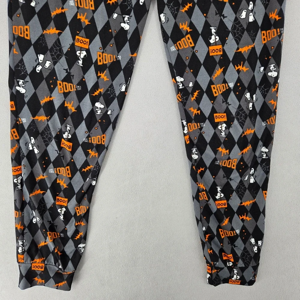 Peanuts Large Halloween Snoopy Argyle Jogger Pajama Pants Black Orange